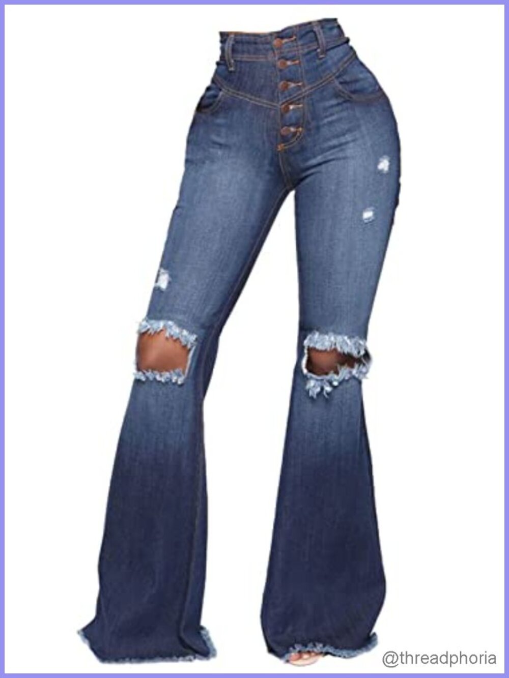 Women's Bell Bottom Jeans with Ripped Skinny Denim, High Rise Elastic Waist